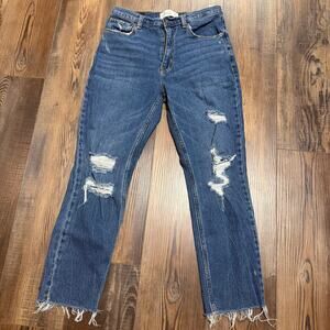Abercrombie & Fitch Mom Jeans Medium Wash 27/4 Destroyed Raw Hem High Rise